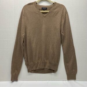 Express Mens Merino Wool XL Tan Sweater V Neck Pullover Modern Fit Grandpa